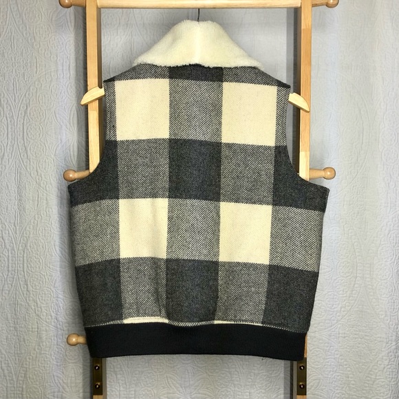 Excellent Ecru/Grey Woolrich Giant Buffalo Check Plaid Lined Wool Vest, Size Med - Picture 3 of 4